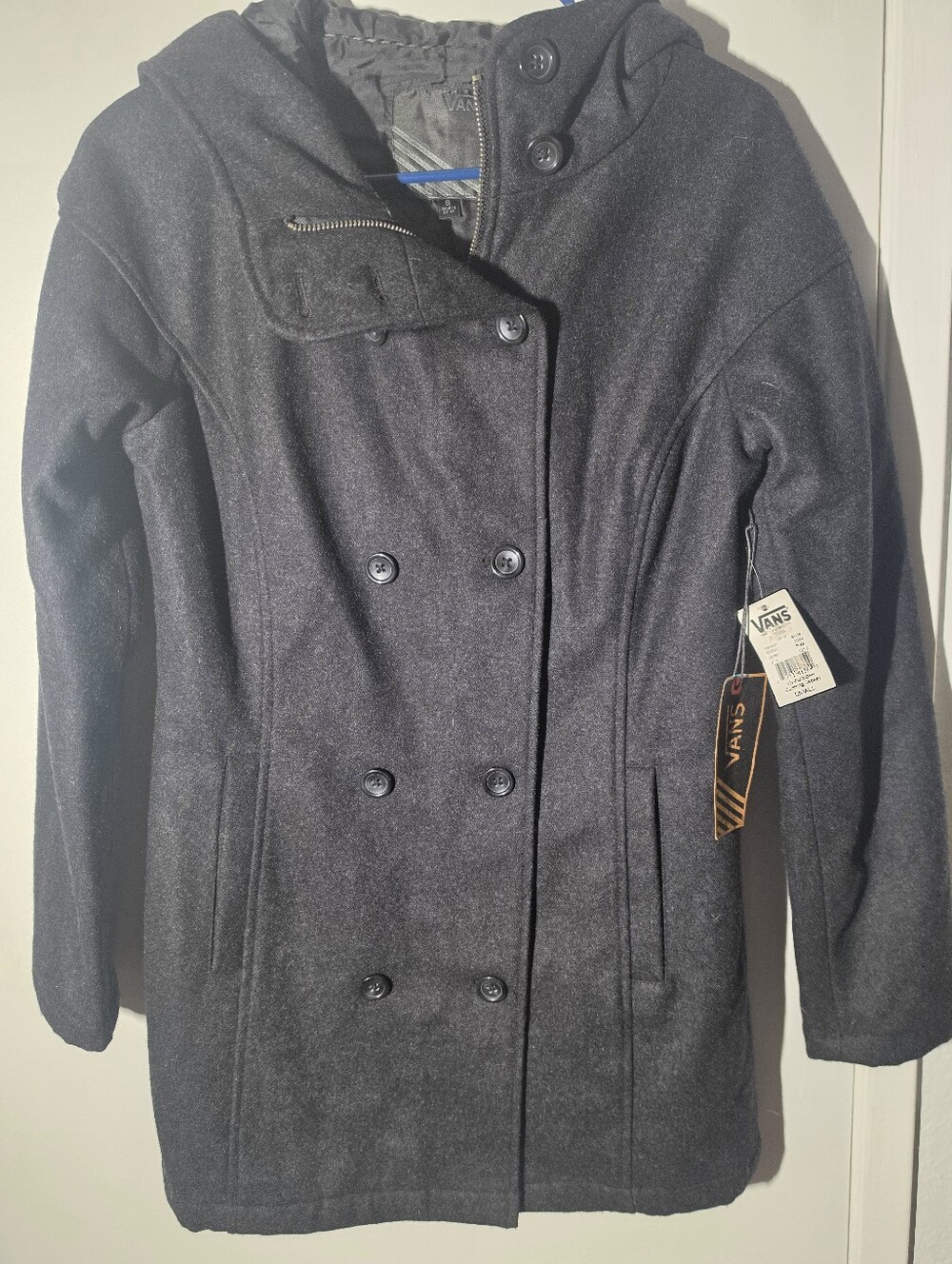 Vans Women's Charcoal Double-Breasted Hooded Pea Coat
